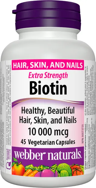 Biotin Extra Strength, 10 000 mcg, 45 capsule, Webber Naturals