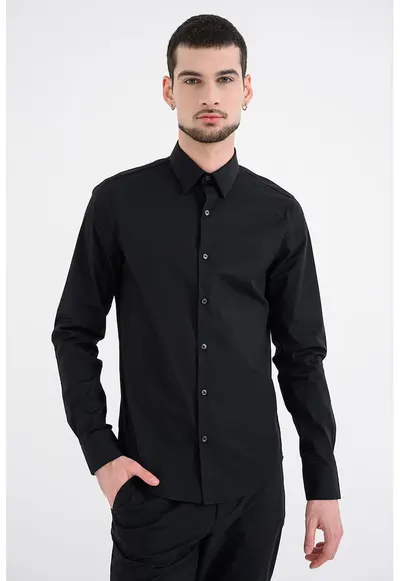 Camasa extra slim-fit cu model uni - Negru