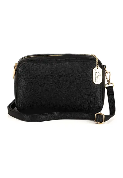 Geanta crossbody de piele cu aspect granulat - Negru