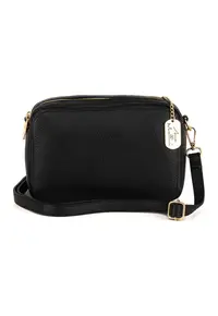 Geanta crossbody de piele cu aspect granulat - Negru