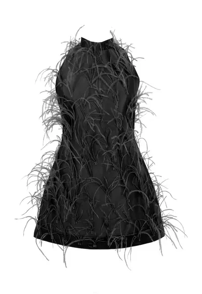 Rochie scurta cu pene ALMEEA - Negru