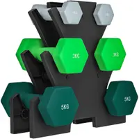 Kit de greutate hexagonală SPORTNOW 18 kg totală cu suport inclus, multicolor