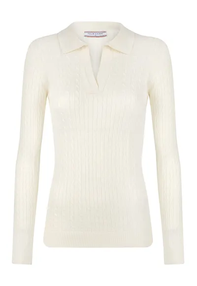 Pulover slim-fit cu model torsade - Alb fildes
