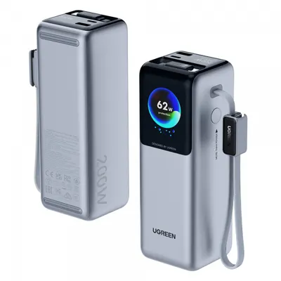 Baterie Externa UGREEN PB728 (75702B), 25000mAh, 200W, QC + PD, 1 x USB-A - 3 x USB-C, Gri