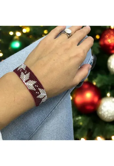 Bratara miyuki rosu-argintiu lata - eleganta pentru femei - Samira - ajustabila