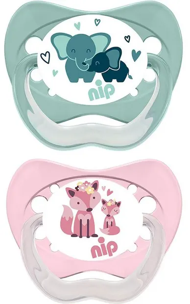 Suzete din silicon NIP - Family, Elefant și vulpe, 0-6 м, 2 bucăți