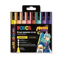 Set 8 markere cu vopsea Posca PC-5M varf rotund 1.8-2.5mm, editie Manga Hero