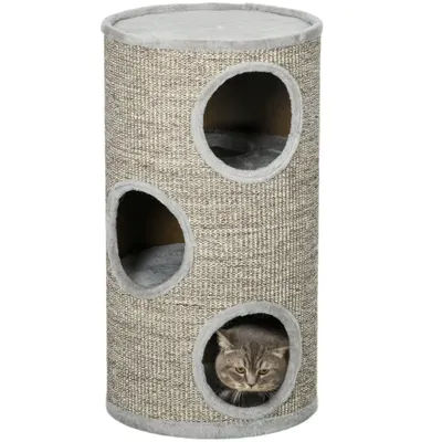 PawHut Turn Sisal pentru Pisici, Ansamblu cu Platforme Înveliș Moale, Φ38x70 cm, Gri | Aosom Romania