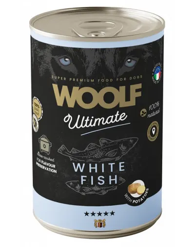 WOOLF Ultimate Adult Dog pește alb și cartofi 400g hrană conservă câini adulți