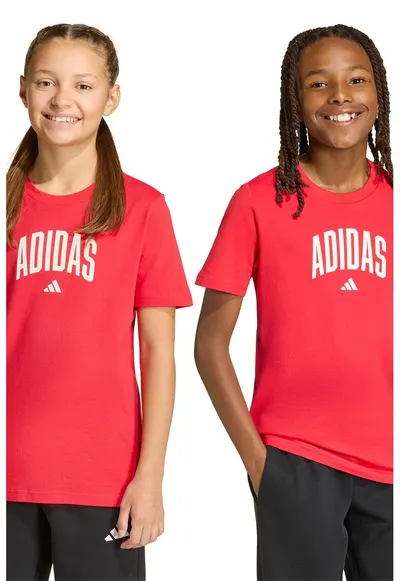 Tricou din bumbac cu decolteu la baza gatului si logo - Rosu vermillion
