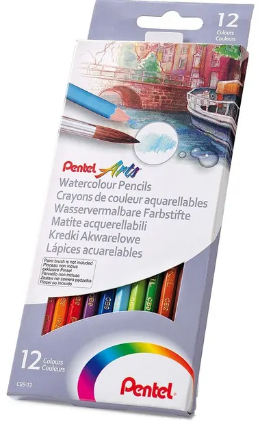 Pentel - Arts creioane acuarelă colorate, 12 culori