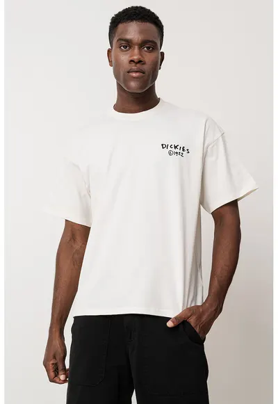 Tricou de bumbac cu imprimeu text pe spate - Alb/Negru