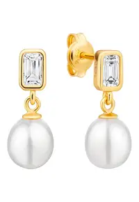 Cercei argint drops cu perle naturale si zirconia - Pure Grace - Auriu