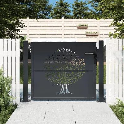 vidaXL Poartă de grădină antracit 100x75 cm oțel model copac