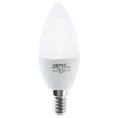 Bec LED HEPOL DIMABIL, forma lumanare, E14, 6W, 25000 ore, lumina calda