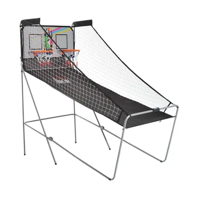 HOMCOM Coș de Baschet cu Panou LED, Pompă, 2 Coșuri, 4 Mingi și 8 Moduri de Joc, 205x110x205 cm, Negru | Aosom Romania