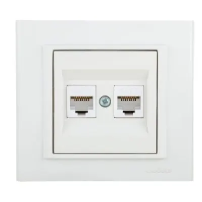 Priza Date Dubla (CAT6) ST Mina Ovivo OV00446, 10A, 250V, IP20, Natural alb