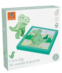 Puzzle din lemn Orange Tree Toys 2 în 1 - Excavarea T-Rex
