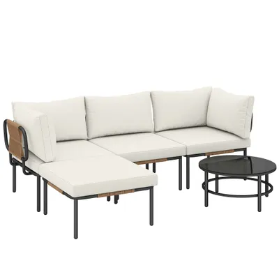 Outsunny Set Grădină, 5 Piese, Rattan Modular în L cu Perne, Culoare Bej | Aosom Romania