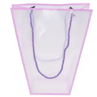 Pungă trapez din plastic cu mânere din sfoară - mov (set 10 buc) 26x24x12cm