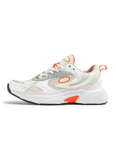 Pantofi sport demi-wedge Kreatix din piele ecologica - Alb/Portocaliu