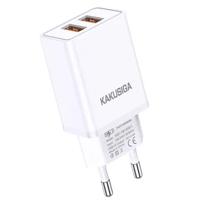 Adaptor Priza cu 2 x USB, KSC-787, Incarcare rapida, Putere 18W, Alb Engros