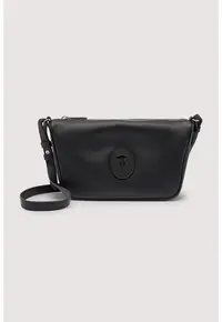 Geanta crossbody din piele cu aplicatie monograma - Negru