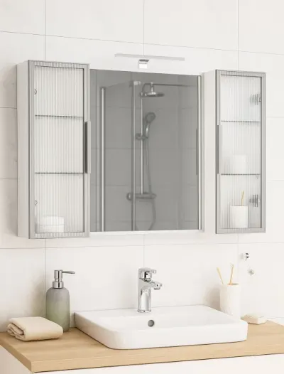 Dulap baie suspendat seria 758 cu oglinda, montat, alb, 100x68 cm