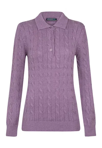 Pulover polo cu model torsade - Lila