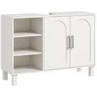 HOMCOM Mobilier sub Chiuvetă Mobilier de Baie cu Dulap cu Două Niveluri Rafturi Reglabile 90l x 30P x 63H cm crem | Aosom Romania