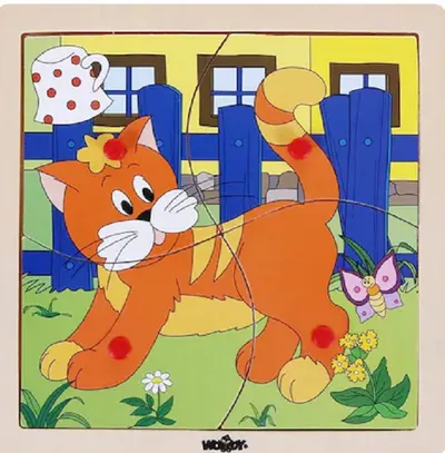 Puzzle din lemn Woody - Pisicuță, 4 piese