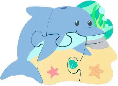 Puzzle din lemn Orange Tree Toys - Delfin, 4 piese