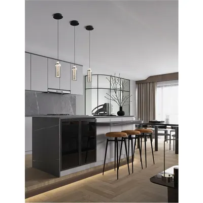 Lampa suspendata LUNE Crom Otel & Aluminiu Sticla clara Nisipiu Negru Canopy LED 9 Wat 220-240Volt 404Lm 3000K IP20