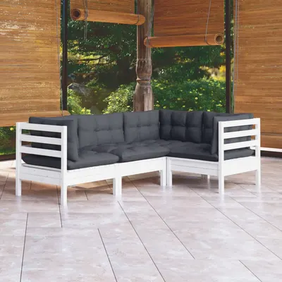 Gossi set mobilier gradina cu perne, 4 piese, alb, lemn de pin