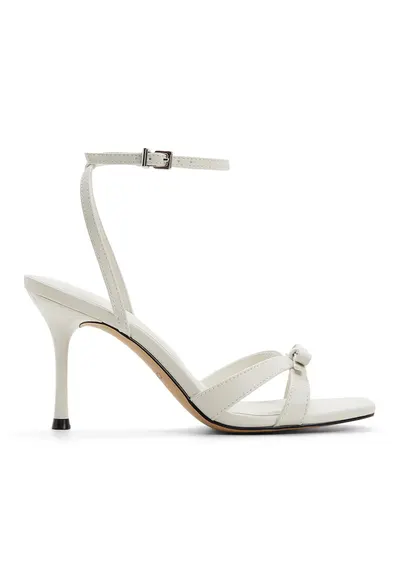 Sandale din piele ecologica cu toc stiletto Leesia - Alb