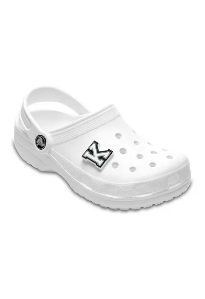 Talisman litera K Jibbitz™ - Alb/Negru/Gri cenusiu