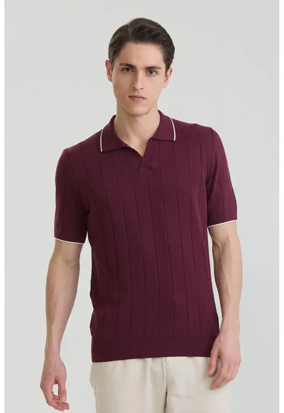 Tricou polo din bumbac cu striatii - Visiniu