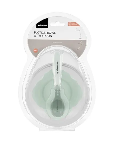 Set castron cu ventuza si lingurita KikkaBoo Mint,capacitate 250ml,fara bpa,compartiment pentru lingurita