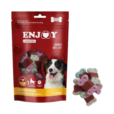 Recompense pentru caini Enjoy Carnivore Biscuit Bites cu pui 100 gr