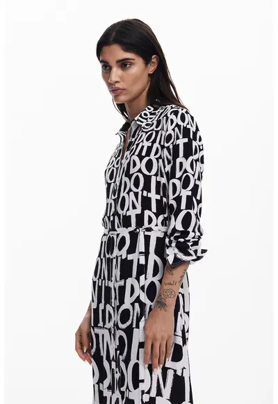 Rochie-camasa lunga cu model - Alb/Negru