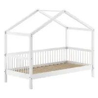Pat pentru copii alb de tip casă din lemn de fag 90x200 cm Forrest – Vipack