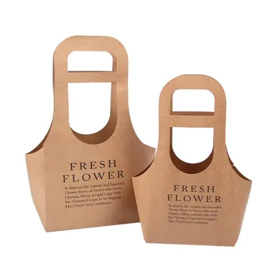 Sacoșe din hârtie Fresh Flower - maro (set 10 buc) - Mici - 17x7,5x32,5cm