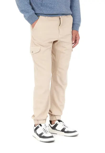 Pantaloni cargo din amestec de bumbac - Maro nisip
