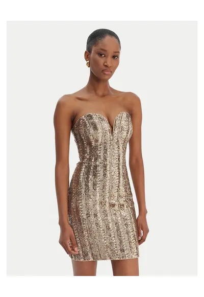Rochie de cocktail - fermoar - auriu - poliester
