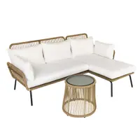 Set 3 Piese Mobilier de Gradina Outsunny din Ratan, Canapea, Sezlong si Masuta, Bej, Cafeniu | Aosom Romania