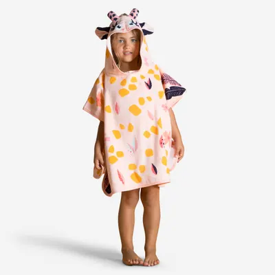 Poncho de baie Imprimeu Girafă Alb-Roz Copii