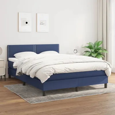 vidaXL Pat box spring cu saltea, albastru, 140x200 cm, textil