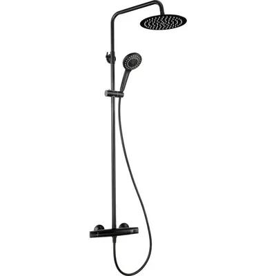 Coloana de dus neagra cu baterie termostat, Jasmin Nero, Deante