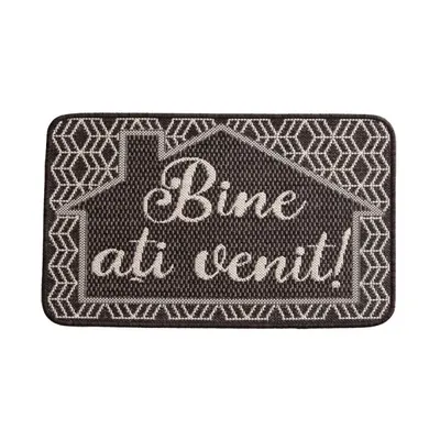Covor Dreptunghiular pentru Usa de Intrare, Maro, 50 x 80 cm, Antiderapant, Model Flex Bine Ati Venit