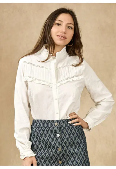 Camasa alba din bumbac cu broderie 4880T M9 19866 - Alb